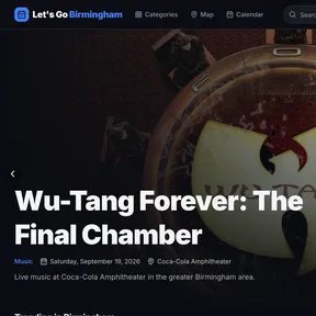 The Let's Go Birmingham home page, with a featured concert
